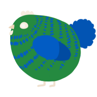 A viridian and ultramarine chicken with a bar pattern
