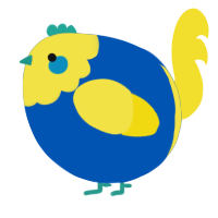 A ultramarine and yellow chicken with a head pattern