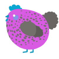 A orchid and grey chicken with a speckle pattern