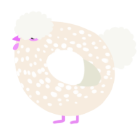 A cream and white chicken with a speckle pattern