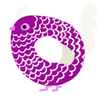 A plum and white chicken with a lace pattern