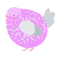 A lavender and mist chicken with a speckle pattern