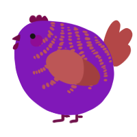 A violet and red chicken with a half-bar pattern