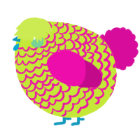 A lime and fuchsia chicken with a lace pattern