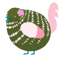 A olive and rose chicken with a bar pattern