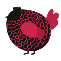 A black and crimson chicken with a lace pattern