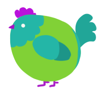 A grass and turquoise chicken with a head pattern
