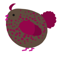 A bark and maroon chicken with a speckle pattern