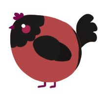 A red and sable chicken with a head pattern