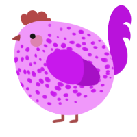 A lavender and amethyst chicken with a speckle pattern