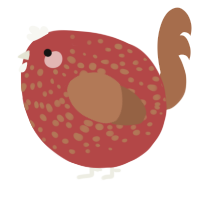 A red and brown chicken with a speckle pattern