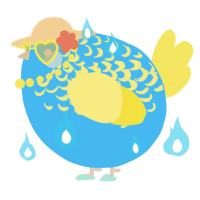A sky and yellow chicken with a half-lace pattern