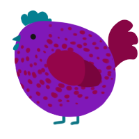 A violet and maroon chicken with a speckle pattern