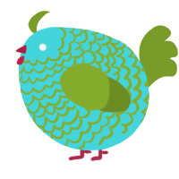 A aqua and chartreuse chicken with a lace pattern
