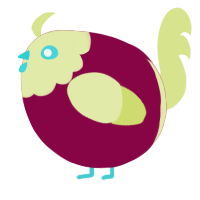 A maroon and lemon chicken with a head pattern