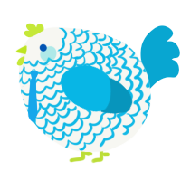 A white and cerulean chicken with a lace pattern