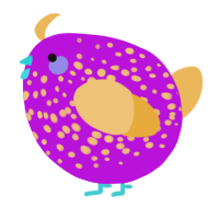 A amethyst and honey chicken with a speckle pattern