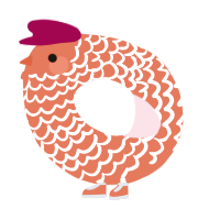 A vermilion and rose chicken with a lace pattern