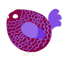 A maroon and blurple chicken with a lace pattern
