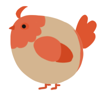 A beige and vermilion chicken with a head pattern