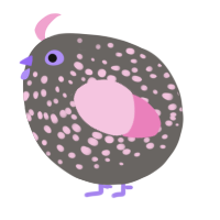 A grey and pink chicken with a speckle pattern