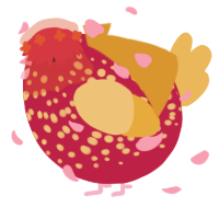 A crimson and honey chicken with a speckle pattern