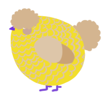 A yellow and beige chicken with a lace pattern