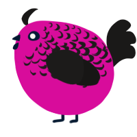 A fuchsia and sable chicken with a half-lace pattern