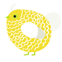 A yellow and white chicken with a lace pattern