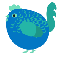 A sapphire and turquoise chicken with a half-lace pattern