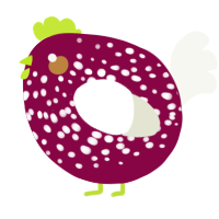 A maroon and white chicken with a speckle pattern