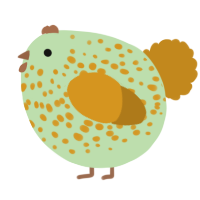 A gluppy and ochre chicken with a speckle pattern