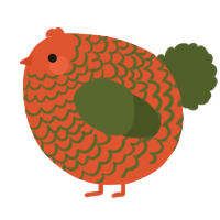 A vermilion and olive chicken with a lace pattern