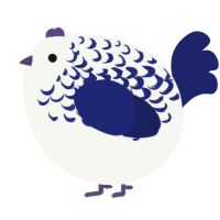 A white and navy chicken with a half-lace pattern