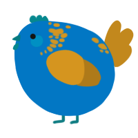 A sapphire and ochre chicken with a neck-speckle pattern