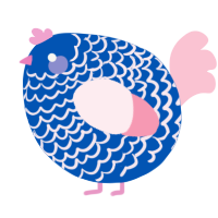 A ultramarine and rose chicken with a lace pattern