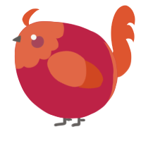 A crimson and vermilion chicken with a head pattern