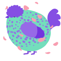A mint and blurple chicken with a speckle pattern