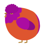 A vermilion and plum chicken with a head pattern