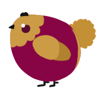 A maroon and gold chicken with a head pattern