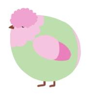 A gluppy and pink chicken with a head pattern