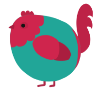 A turquoise and crimson chicken with a head pattern