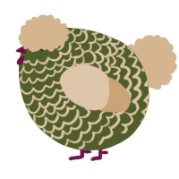 A olive and beige chicken with a lace pattern