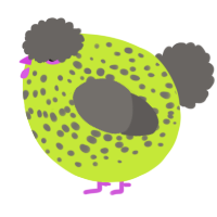 A lime and grey chicken with a speckle pattern