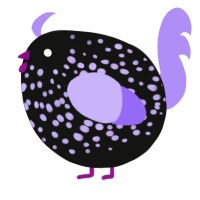 A black and lilac chicken with a speckle pattern