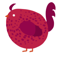 A crimson and maroon chicken with a speckle pattern