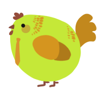 A lime and ochre chicken with a neck-band pattern