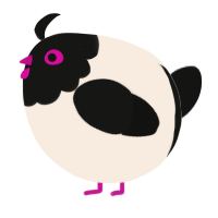 A cream and black chicken with a head pattern