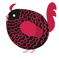 A sable and crimson chicken with a lace pattern