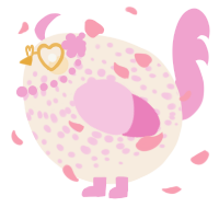 A cream and pink chicken with a speckle pattern